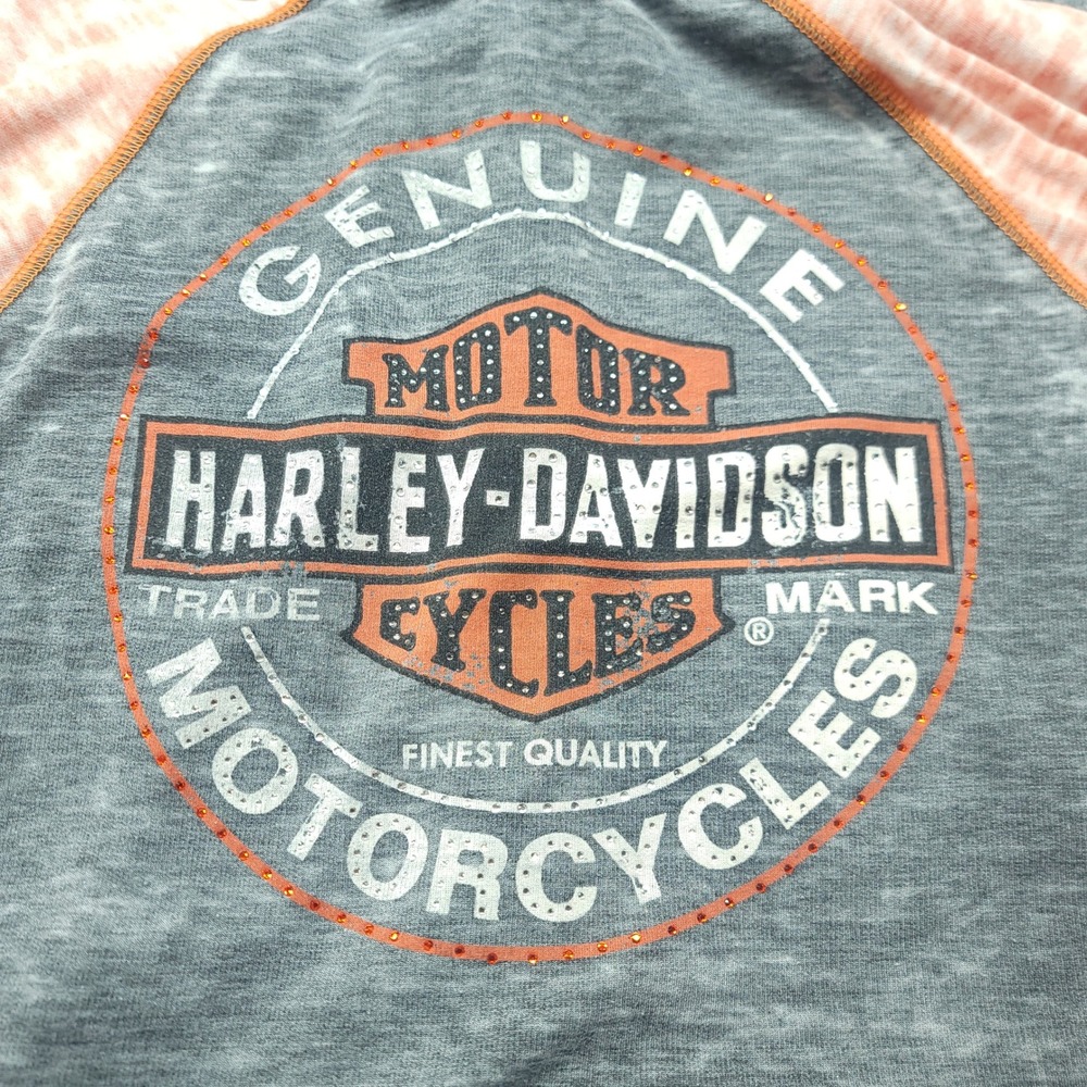 Harley-Davidson Womens XS Gray Peach Burnout Zip Hoodie 99195-14VW Studded Logo